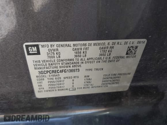 ✅ 2015 Chevrolet Silverado 1500 LT • VIN: 3GCPCREC4FG136973 • Lot: 42017401. Listed on IAAI with 125,176 mi. Free auction sales archive from the USA and detailed vehicle history report at DreamBid. Image 9.