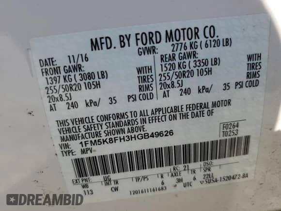 2017 Ford Explorer Limited with VIN 1FM5K8FH3HGB49626, listed as a Copart auction lot 83810565 with 143,035 mi miles and Salvage title. Bid and sale history available at DreamBid. Image 13.