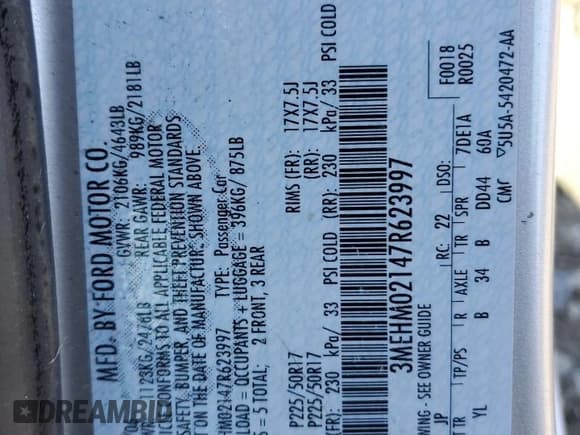 ✅ 2007 Mercury Milan Premier • VIN: 3MEHM02147R623997 • Lot: 51857455. Wystawiony na Copart z przebiegiem 261 190 mil. Bezpłatny archiwum sprzedaży aukcyjnych z USA i szczegółowy raport historii pojazdu na DreamBid. Zdjęcie 12.