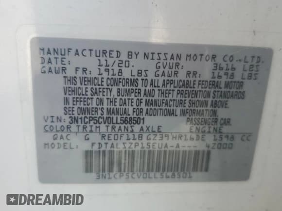 ✅ 2020 Nissan Kicks SV • VIN: 3N1CP5CV0LL568501 • Lot: 86444365. Listed on Copart with Not provided. Free auction sales archive from the USA and detailed vehicle history report at DreamBid. Image 12.