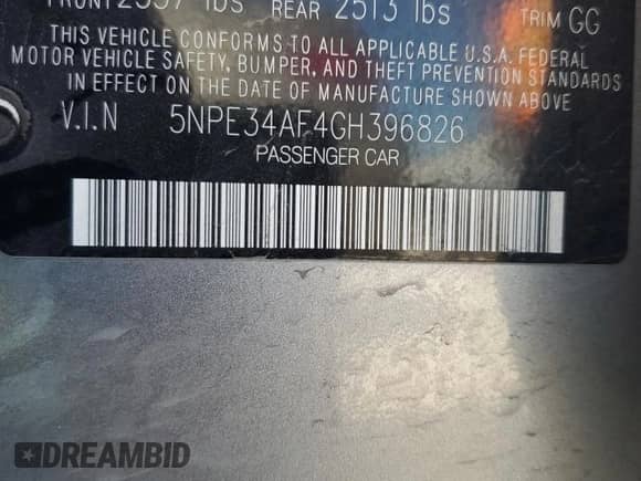 2016 Hyundai Sonata Sport with VIN 5NPE34AF4GH396826, listed as a Copart auction lot 80910435 with 72,902 mi miles and Salvage title. Bid and sale history available at DreamBid. Image 13.