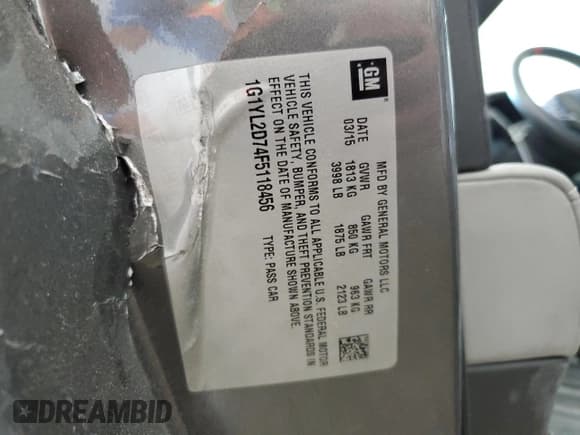 ✅ 2015 Chevrolet Corvette Z51 3LT • VIN: 1G1YL2D74F5118456 • Lot: 59289165. Listed on Copart with 70,235 mi. Free auction sales archive from the USA and detailed vehicle history report at DreamBid. Image 13.