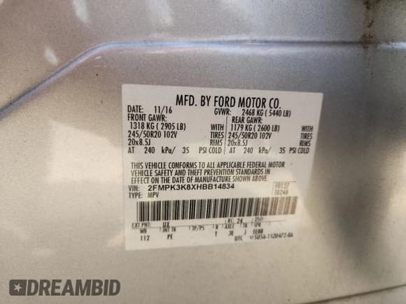 ✅ 2017 Ford Edge Titanium • VIN: 2FMPK3K8XHBB14834 • Lot: 71443755. Listed on Copart with 79,890 mi. Free auction sales archive from the USA and detailed vehicle history report at DreamBid. Image 13.