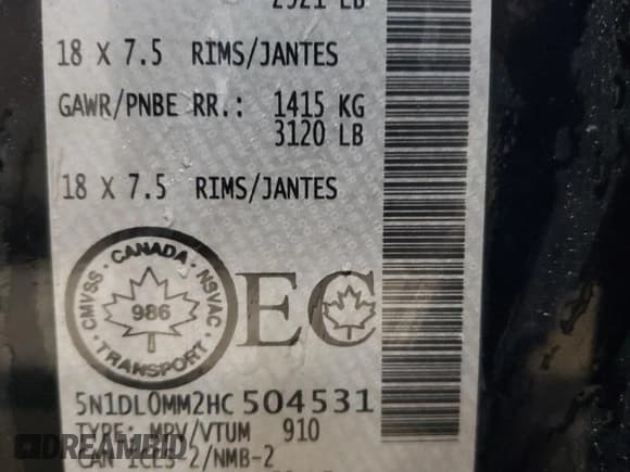 ✅ 2017 Infiniti QX60 • VIN: 5N1DL0MM2HC504531 • Lot: 62565615. Listed on Copart with 136,490 mi. Free auction sales archive from the USA and detailed vehicle history report at DreamBid. Image 13.