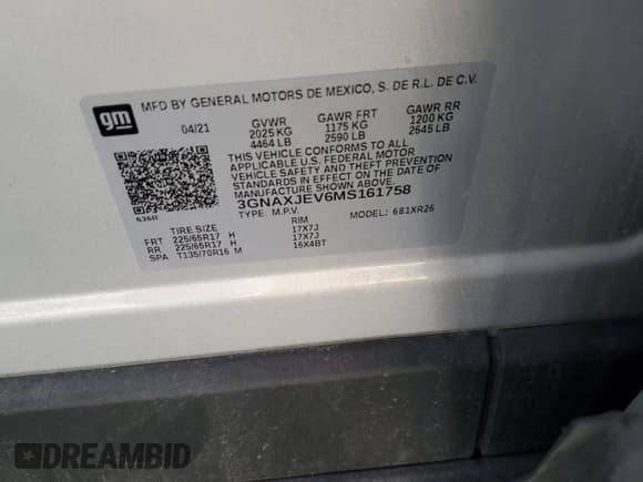 ✅ 2021 Chevrolet Equinox LT • VIN: 3GNAXJEV6MS161758 • Лот: 84865875. Опубликован ранее на Copart с пробегом 104 959 миль. Бесплатный доступ к архиву аукционных продаж из США и подробный отчёт об истории автомобиля на DreamBid. Изображение 13.