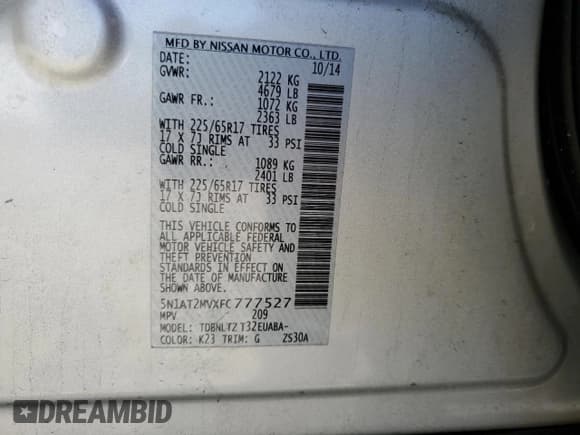 ✅ 2015 Nissan Rogue SV • VIN: 5N1AT2MVXFC777527 • Lot: 89887455. Wystawiony na Copart z przebiegiem 125 149 mil. Bezpłatny archiwum sprzedaży aukcyjnych z USA i szczegółowy raport historii pojazdu na DreamBid. Zdjęcie 14.