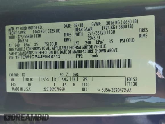 ✅ 2018 Ford F-150 XL • VIN: 1FTEW1CP4JFE48713 • Lot: 43655314. Wystawiony na IAAI z przebiegiem 158 406 mil. Bezpłatny archiwum sprzedaży aukcyjnych z USA i szczegółowy raport historii pojazdu na DreamBid. Zdjęcie 9.