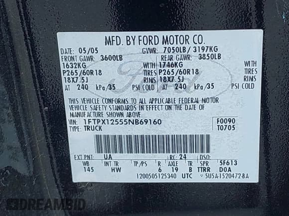 ✅ 2005 Ford F-150 XLT • VIN: 1FTPX12555NB69160 • Lot: 42769918. Wystawiony na IAAI z przebiegiem 191 407 mil. Bezpłatny archiwum sprzedaży aukcyjnych z USA i szczegółowy raport historii pojazdu na DreamBid. Zdjęcie 9.