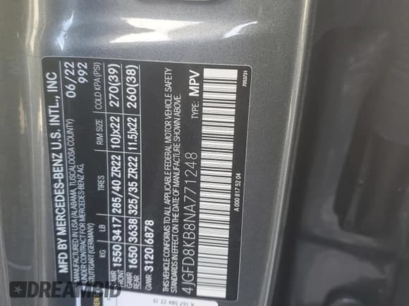 ✅ 2022 Mercedes-Benz GLE 63 S AMG • VIN: 4JGFD8KB8NA771248 • Lot: 71899972. Listed on Copart with 10,138 mi. Free auction sales archive from the USA and detailed vehicle history report at DreamBid. Image 13.