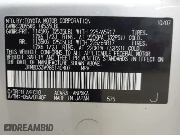 ✅ 2008 Toyota RAV4 • VIN: JTMBD33V985140407 • Lot: 42491719. Listed on IAAI with 164,518 mi. Free auction sales archive from the USA and detailed vehicle history report at DreamBid. Image 9.