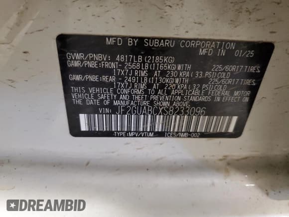 ✅ 2025 Subaru Crosstrek • VIN: JF2GUABCXS8233096 • Lot: 60406755. Listed on Copart with 5,066 mi. Free auction sales archive from the USA and detailed vehicle history report at DreamBid. Image 13.