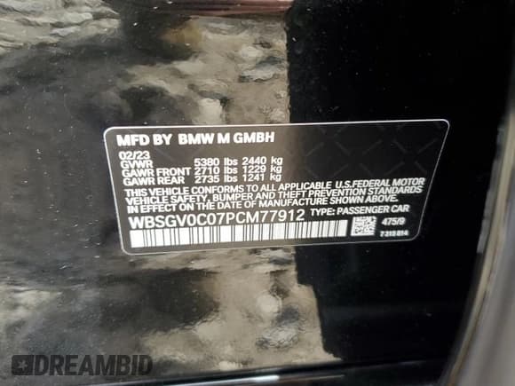 ✅ 2023 BMW M8 Competition • VIN: WBSGV0C07PCM77912 • Лот: 73269994. Опубликован ранее на Copart с пробегом Не указан. Бесплатный доступ к архиву аукционных продаж из США и подробный отчёт об истории автомобиля на DreamBid. Изображение 15.