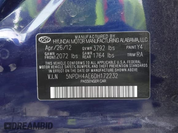 ✅ 2013 Hyundai Elantra GLS • VIN: 5NPDH4AE6DH172232 • Lot: 42624356. Listed on IAAI with 159,042 mi. Free auction sales archive from the USA and detailed vehicle history report at DreamBid. Image 9.