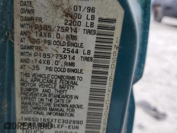 ✅ 1996 Nissan Frontier XE • VIN: 1N6SD16SXTC302990 • Лот: 55957625. Опубликован ранее на Copart с пробегом 145 815 миль. Бесплатный доступ к архиву аукционных продаж из США и подробный отчёт об истории автомобиля на DreamBid. Изображение 13.