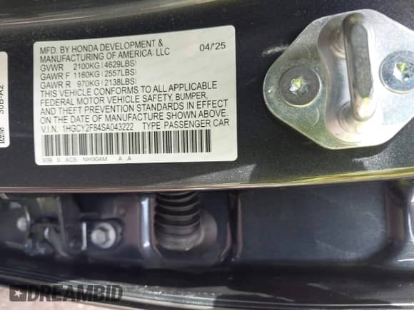 2025 Honda Accord Touring с VIN 1HGCY2F84SA043222, выставлен на аукционе IAAI как лот 43463117 с пробегом Не указан миль и . История ставок и продаж доступна на DreamBid. Изображение 9.