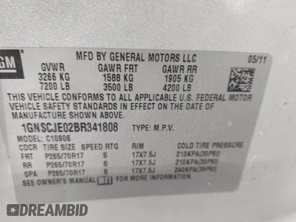 ✅ 2011 Chevrolet Suburban LT • VIN: 1GNSCJE02BR341808 • Lot: 42394173. Wystawiony na IAAI z przebiegiem 192 172 mil. Bezpłatny archiwum sprzedaży aukcyjnych z USA i szczegółowy raport historii pojazdu na DreamBid. Zdjęcie 9.