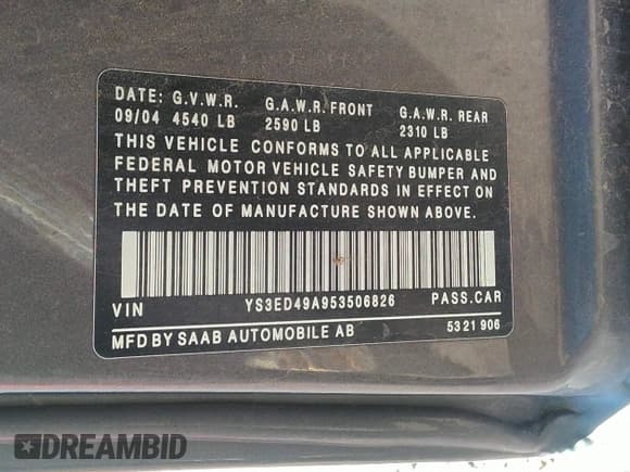 ✅ 2005 Saab 9-5 Arc • VIN: YS3ED49A953506826 • Lot: 41658824. Wystawiony na IAAI z przebiegiem 233 824 mil. Bezpłatny archiwum sprzedaży aukcyjnych z USA i szczegółowy raport historii pojazdu na DreamBid. Zdjęcie 9.