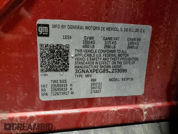 ✅ 2025 Chevrolet Equinox AWD LT • VIN: 3GNAXPEG8SL233099 • Lot: 83806185. Listed on Copart with 10,501 mi. Free auction sales archive from the USA and detailed vehicle history report at DreamBid. Image 12.