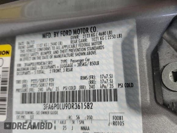 ✅ 2013 Ford Fusion SE Hybrid • VIN: 3FA6P0LU9DR361582 • Lot: 87093625. Listed on Copart with 54,118 mi. Free auction sales archive from the USA and detailed vehicle history report at DreamBid. Image 12.