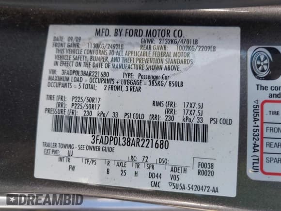 ✅ 2010 Ford Fusion Hybrid • VIN: 3FADP0L38AR221680 • Lot: 43175219. Wystawiony na IAAI z przebiegiem 215 650 mil. Bezpłatny archiwum sprzedaży aukcyjnych z USA i szczegółowy raport historii pojazdu na DreamBid. Zdjęcie 9.
