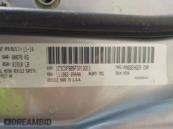 ✅ 2015 Dodge Dart SXT • VIN: 1C3CDFBB5FD213311 • Lot: 42401420. Listed on IAAI with 209,771 mi. Free auction sales archive from the USA and detailed vehicle history report at DreamBid. Image 9.