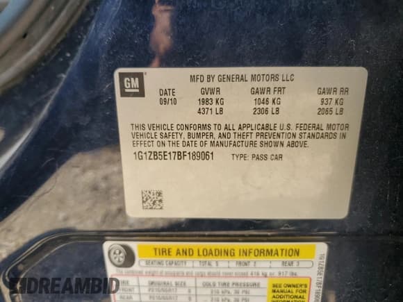 ✅ 2011 Chevrolet Malibu 1LS • VIN: 1G1ZB5E17BF189061 • Lot: 65367874. Listed on Copart with 139,829 mi. Free auction sales archive from the USA and detailed vehicle history report at DreamBid. Image 14.