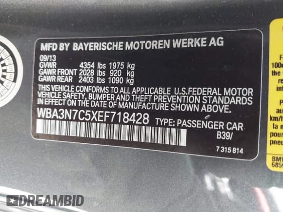 ✅ 2014 BMW 4 Series 428i • VIN: WBA3N7C5XEF718428 • Lot: 42043910. Listed on IAAI with 157,686 mi. Free auction sales archive from the USA and detailed vehicle history report at DreamBid. Image 9.