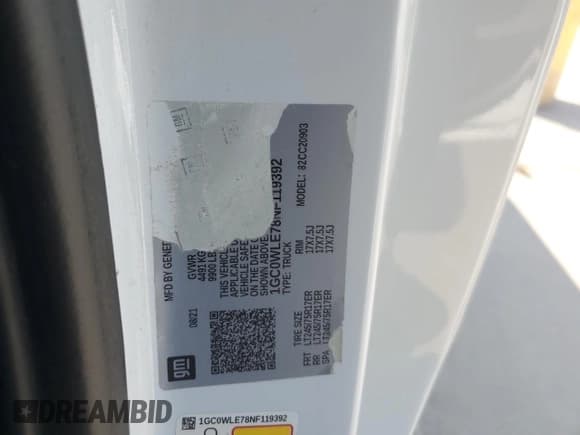 ✅ 2022 Chevrolet Silverado 2500HD Work Truck • VIN: 1GC0WLE78NF119392 • Lot: 68859764. Listed on Copart with 94,040 mi. Free auction sales archive from the USA and detailed vehicle history report at DreamBid. Image 12.