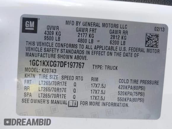 ✅ 2013 Chevrolet Silverado 2500HD LT • VIN: 1GC1KXCG7DF197767 • Lot: 43616369. Listed on IAAI with 190,617 mi. Free auction sales archive from the USA and detailed vehicle history report at DreamBid. Image 9.