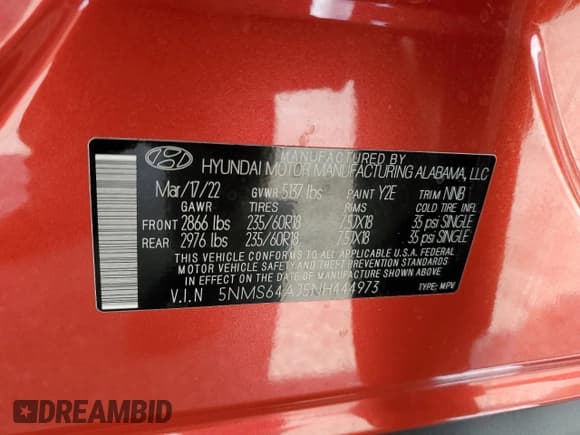 ✅ 2022 Hyundai Santa Fe XRT • VIN: 5NMS64AJ5NH444973 • Lot: 68095874. Wystawiony na Copart z przebiegiem 24 158 mil. Bezpłatny archiwum sprzedaży aukcyjnych z USA i szczegółowy raport historii pojazdu na DreamBid. Zdjęcie 15.