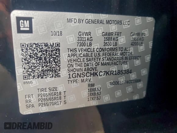 ✅ 2019 Chevrolet Suburban LT • VIN: 1GNSCHKC7KR185384 • Lot: 94941855. Wystawiony na Copart z przebiegiem 58 492 mil. Bezpłatny archiwum sprzedaży aukcyjnych z USA i szczegółowy raport historii pojazdu na DreamBid. Zdjęcie 13.