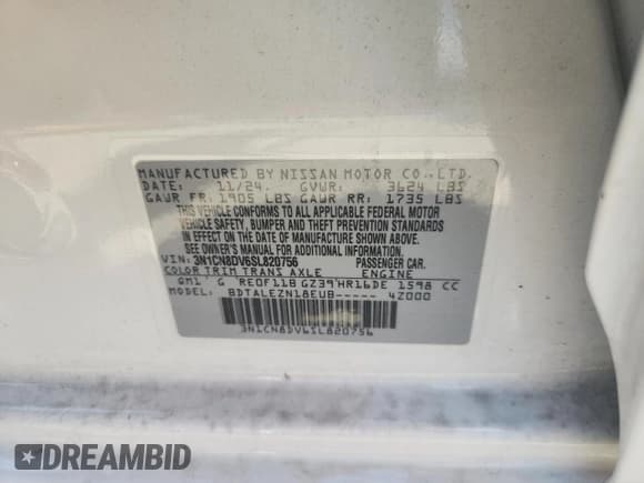 ✅ 2025 Nissan Versa S • VIN: 3N1CN8DV6SL820756 • Лот: 62838805. Опубликован ранее на Copart с пробегом 4 300 миль. Бесплатный доступ к архиву аукционных продаж из США и подробный отчёт об истории автомобиля на DreamBid. Изображение 12.