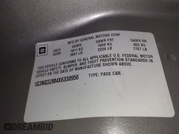 ✅ 1999 Oldsmobile Cutlass GLS • VIN: 1G3NG52M4X6330956 • Lot: 43460760. Listed on IAAI with 133,060 mi. Free auction sales archive from the USA and detailed vehicle history report at DreamBid. Image 9.