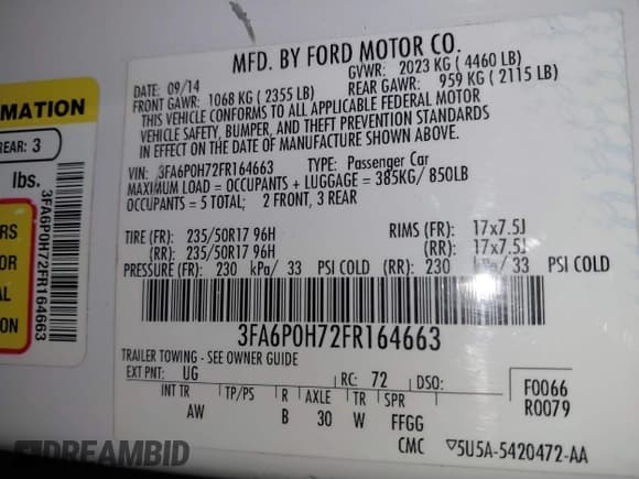 ✅ 2015 Ford Fusion SE • VIN: 3FA6P0H72FR164663 • Lot: 43663299. Listed on IAAI with 145,897 mi. Free auction sales archive from the USA and detailed vehicle history report at DreamBid. Image 9.