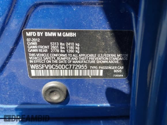 ✅ 2013 BMW M5 • VIN: WBSFV9C50DC772955 • Лот: 43172120. Опубликован ранее на IAAI с пробегом 65 093 миль. Бесплатный доступ к архиву аукционных продаж из США и подробный отчёт об истории автомобиля на DreamBid. Изображение 9.