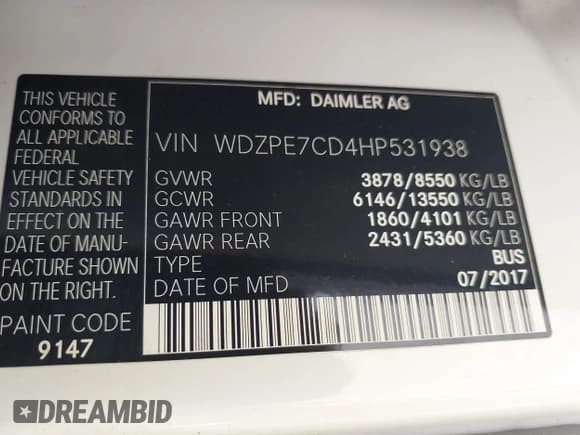 ✅ 2017 Mercedes-Benz Sprinter • VIN: WDZPE7CD4HP531938 • Лот: 41689266. Опубликован ранее на IAAI с пробегом 111 673 миль. Бесплатный доступ к архиву аукционных продаж из США и подробный отчёт об истории автомобиля на DreamBid. Изображение 9.