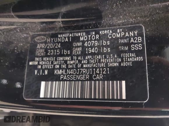 ✅ 2024 Hyundai Elantra Limited • VIN: KMHLN4DJ7RU114121 • Лот: 43253574. Опубликован ранее на IAAI с пробегом 35 101 миль. Бесплатный доступ к архиву аукционных продаж из США и подробный отчёт об истории автомобиля на DreamBid. Изображение 9.