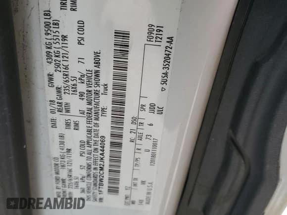 ✅ 2018 Ford Transit • VIN: 1FTBW2CM2JKA44069 • Lot: 46346635. Listed on Copart with Not provided. Free auction sales archive from the USA and detailed vehicle history report at DreamBid. Image 13.