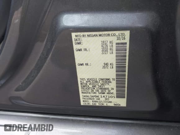 ✅ 2017 Nissan Altima S • VIN: 1N4AL3AP0HC147105 • Lot: 43075568. Wystawiony na IAAI z przebiegiem 74 286 mil. Bezpłatny archiwum sprzedaży aukcyjnych z USA i szczegółowy raport historii pojazdu na DreamBid. Zdjęcie 9.