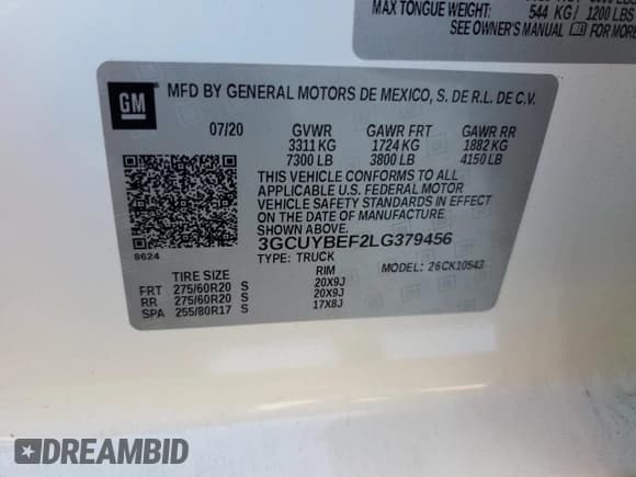 ✅ 2020 Chevrolet Silverado 1500 Custom • VIN: 3GCUYBEF2LG379456 • Lot: 70267165. Listed on Copart with 59,698 mi. Free auction sales archive from the USA and detailed vehicle history report at DreamBid. Image 13.