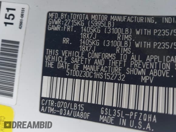 ✅ 2017 Toyota Sienna XLE • VIN: 5TDDZ3DC1HS152732 • Lot: 43352681. Listed on IAAI with 186,860 mi. Free auction sales archive from the USA and detailed vehicle history report at DreamBid. Image 9.