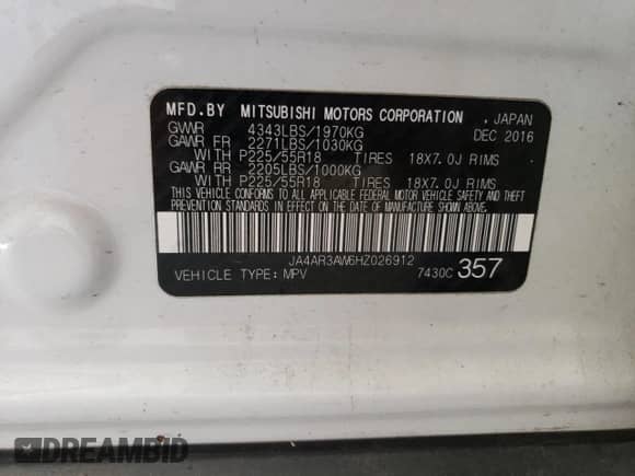 2017 Mitsubishi Outlander SE with VIN JA4AR3AW6HZ026912, listed as a Copart auction lot 70325695 with 120,751 mi miles and Salvage title. Bid and sale history available at DreamBid. Image 13.