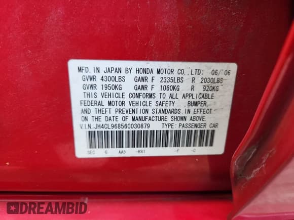 ✅ 2006 Acura TSX • VIN: JH4CL96856C030879 • Lot: 92850465. Listed on Copart with 97,864 mi. Free auction sales archive from the USA and detailed vehicle history report at DreamBid. Image 12.