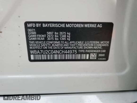 ✅ 2022 BMW 7 Series 750i xDrive • VIN: WBA7U2C04NCH44975 • Lot: 56192415. Listed on Copart with Not provided. Free auction sales archive from the USA and detailed vehicle history report at DreamBid. Image 13.