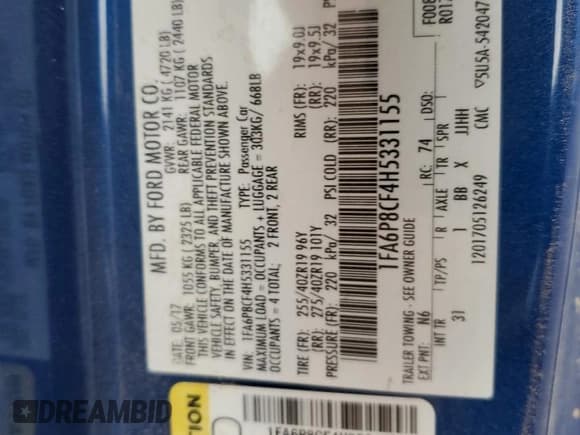 ✅ 2017 Ford Mustang GT • VIN: 1FA6P8CF4H5331155 • Lot: 80533525. Listed on Copart with 63,734 mi. Free auction sales archive from the USA and detailed vehicle history report at DreamBid. Image 13.