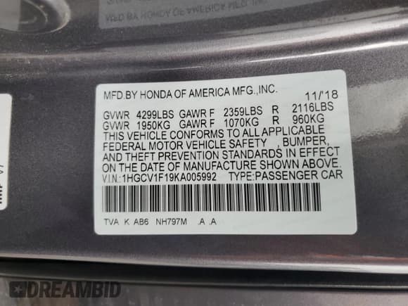 ✅ 2019 Honda Accord LX • VIN: 1HGCV1F19KA005992 • Lot: 85936025. Listed on Copart with 63,250 mi. Free auction sales archive from the USA and detailed vehicle history report at DreamBid. Image 12.