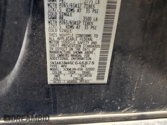 ✅ 2006 Nissan Pathfinder SE Off Road • VIN: 5N1AR18W46C646878 • Lot: 82276735. Wystawiony na Copart z przebiegiem 217 237 mil. Bezpłatny archiwum sprzedaży aukcyjnych z USA i szczegółowy raport historii pojazdu na DreamBid. Zdjęcie 13.