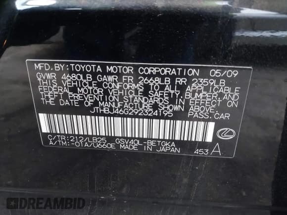 ✅ 2009 Lexus ES 330 • VIN: JTHBJ46G292324195 • Lot: 41456520. Wystawiony na IAAI z przebiegiem 133 532 mil. Bezpłatny archiwum sprzedaży aukcyjnych z USA i szczegółowy raport historii pojazdu na DreamBid. Zdjęcie 9.