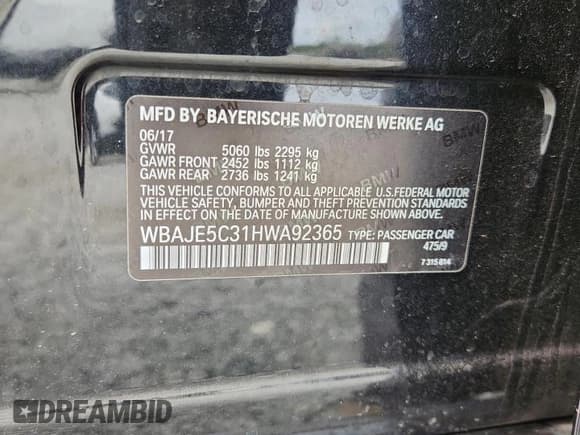 ✅ 2017 BMW 5 Series 540i • VIN: WBAJE5C31HWA92365 • Lot: 82202225. Listed on Copart with 86,346 mi. Free auction sales archive from the USA and detailed vehicle history report at DreamBid. Image 12.