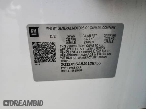 2018 Chevrolet Impala LS with VIN 2G11X5SA5J9136756, listed as a Copart auction lot 72243614 with 92,691 mi miles and Salvage title. Bid and sale history available at DreamBid. Image 12.